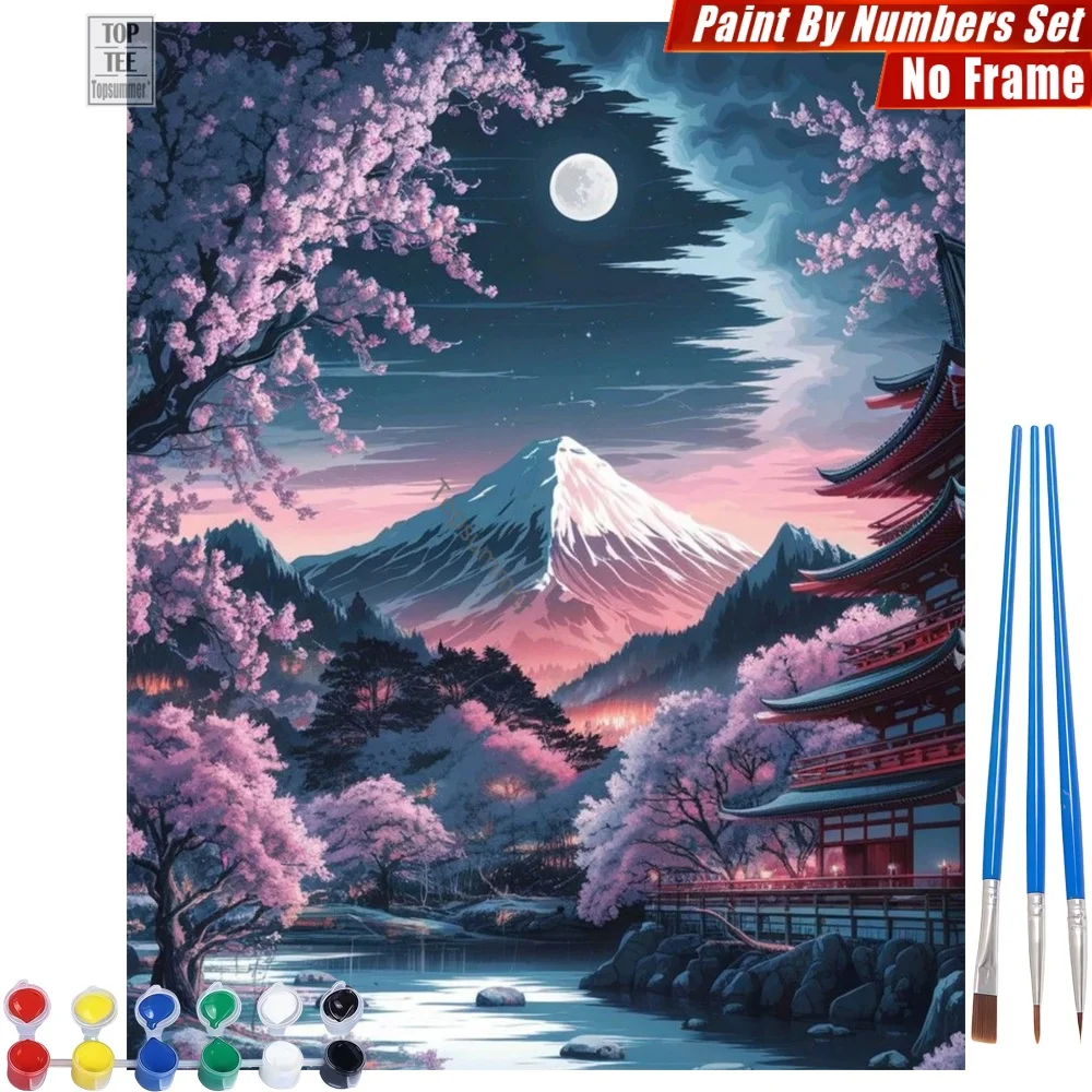 

Mount Fuji cherry DIY Painting By Numbers Kit - Moonlight traditional serene Room Decor Easter Gift For Grandma