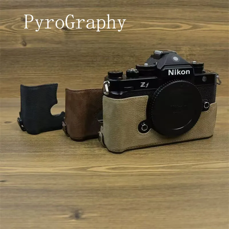 

PyroGraphy ZF Camera Vintage Real Leather Bag Protective Cover Grip Half Cover Baseplate Plate Case with 1/4" Screw for Nikon ZF