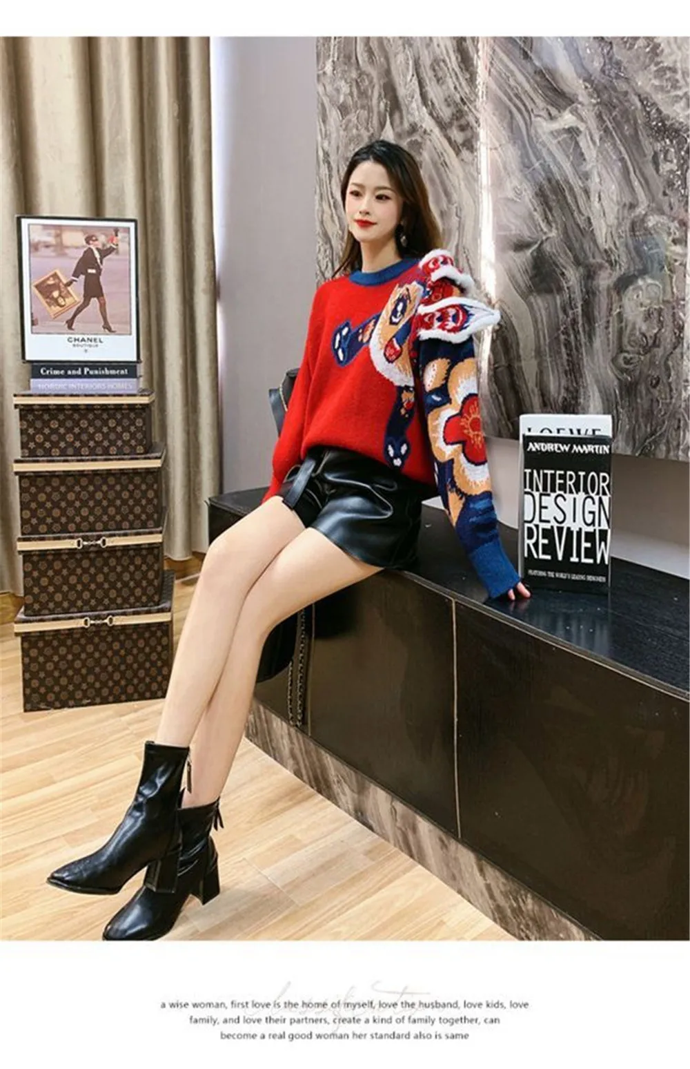 Sweater Cina baru sweter angin malas musim semi dan musim gugur mode celana pendek desain ceruk pakaian wanita