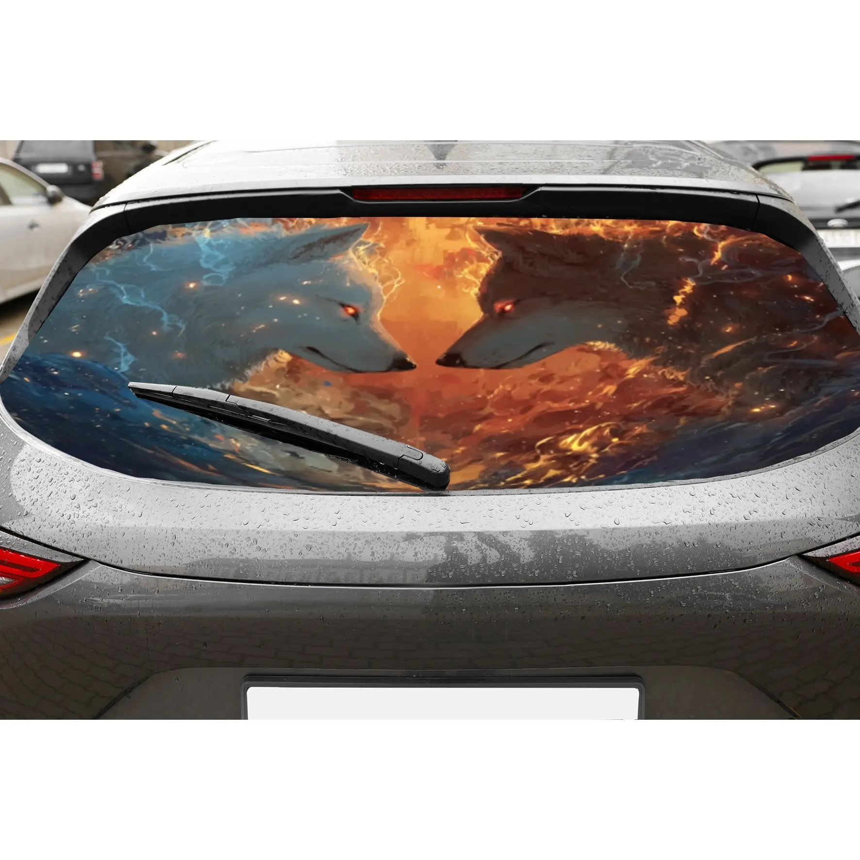 

Two Wolves PVC material self-adhesive waterproof car rear window sticker, easy to paste without falling off, waterproof and ligh