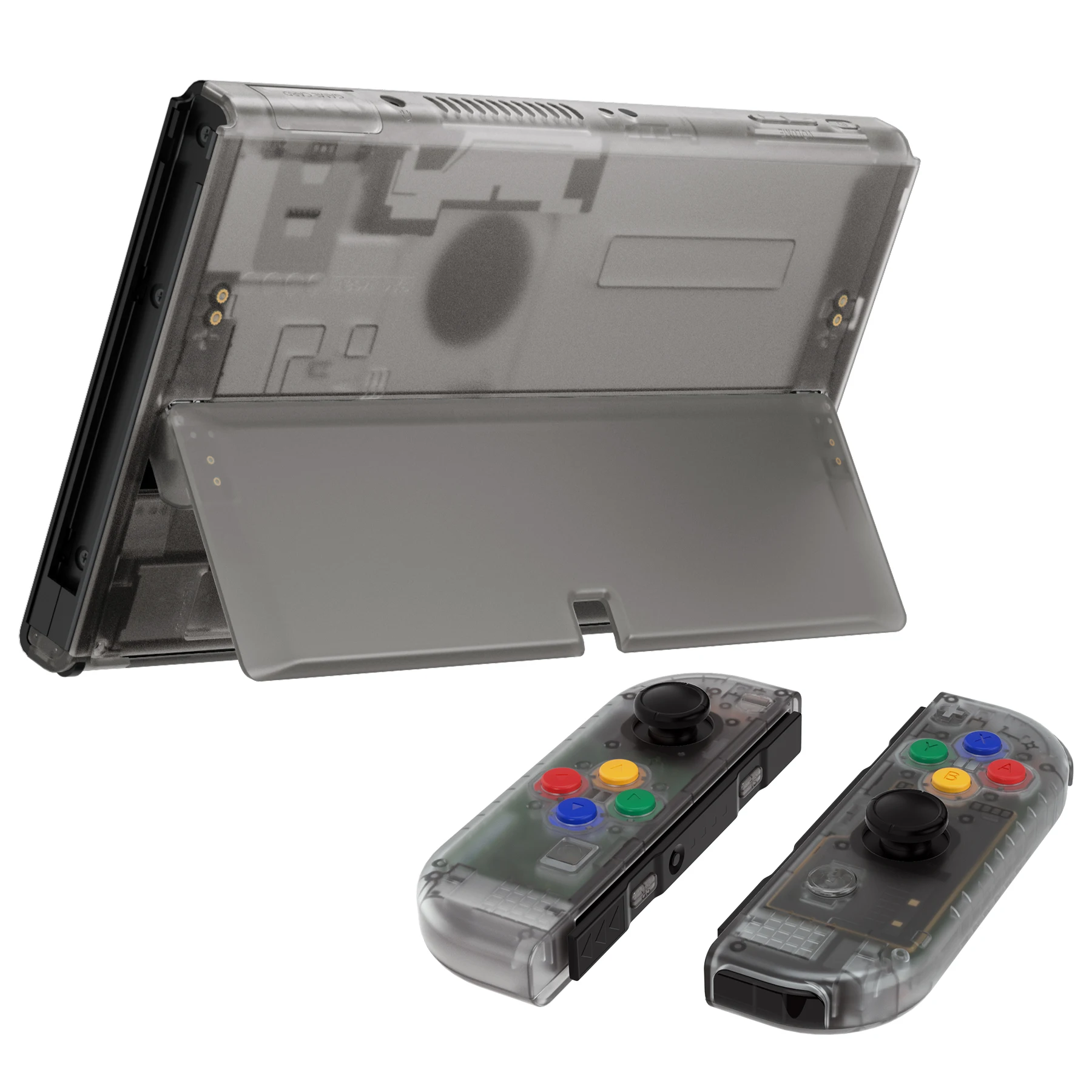eXtremeRate – coque de remplacement complète pour Nintendo Switch OLED, plaque arrière et béquille, boîtier Joycon avec boutons colorés