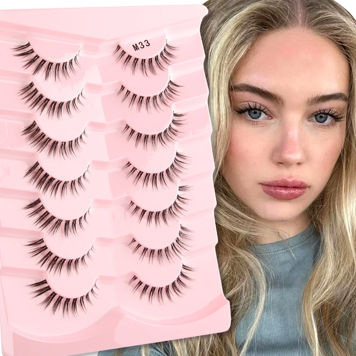 Pestañas 5/7 pares de pestañas de ojo de gato banda transparente pestañas postizas hechas a mano ojo alargado aspecto Natural extensión de pestañas maquillaje