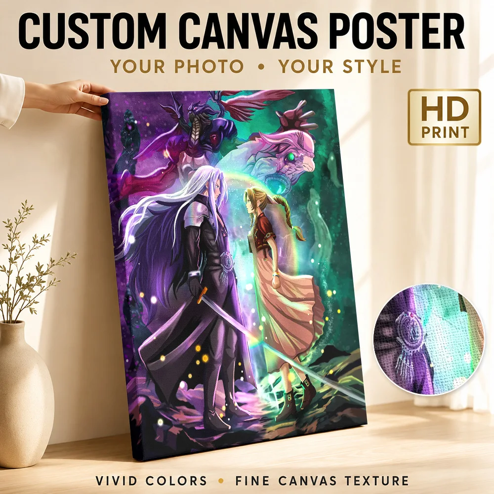 Póster de pintura en lienzo de confrontación de Sephiroth y Aerith, foto personalizada, arte de pared en lienzo estético moderno para decoración de oficina
