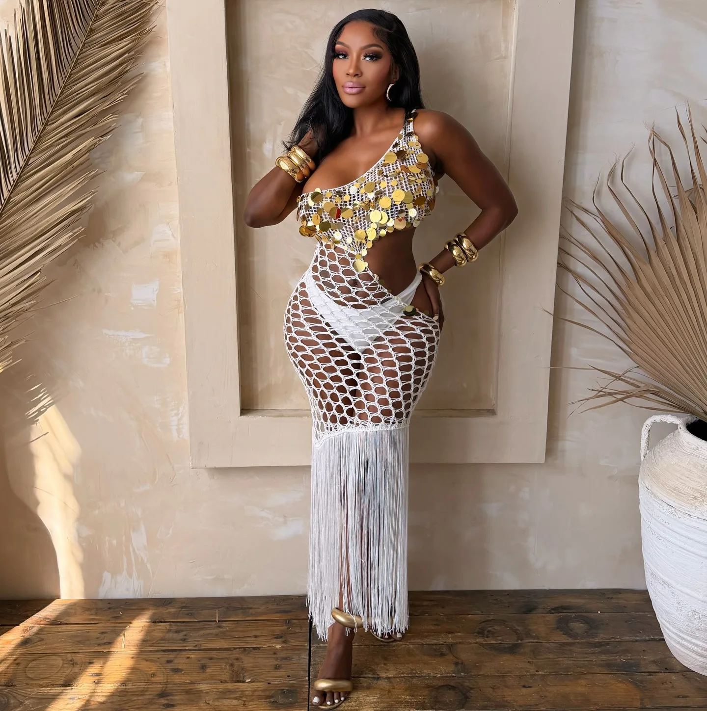 

Sequin Long Sexy Crochet Dress Party Bodycon Evening Dresses 2026 Women Summer Elegant Luxury Prom Knitted Fringe Tassel Dresses