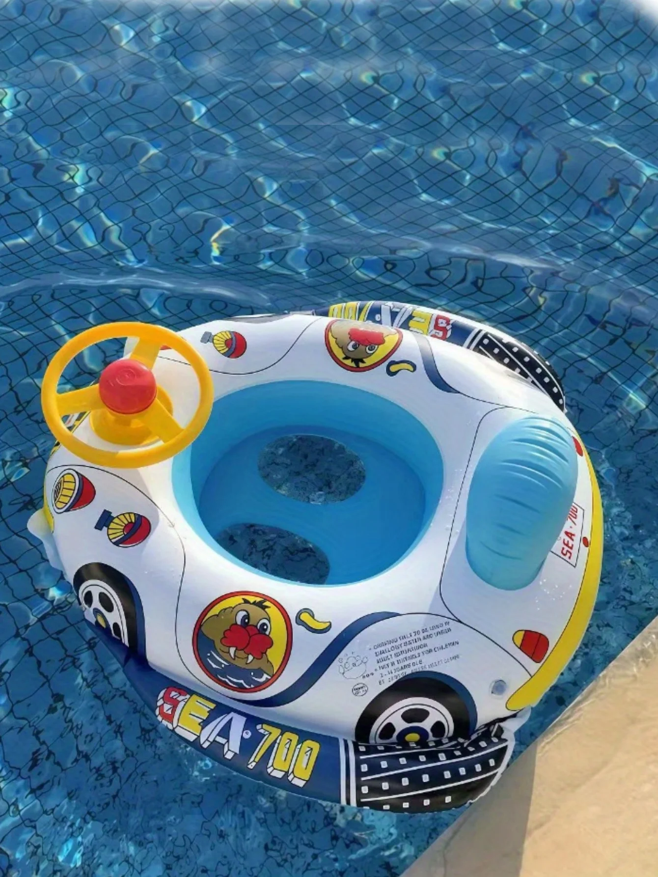 1 قطعة حلقة حمام سباحة للأطفال قابلة للنفخ، حلقة تدريب على السباحة للأطفال الصغار مع مقبض، عوامة حمام سباحة لطيفة على شكل سيارة #6