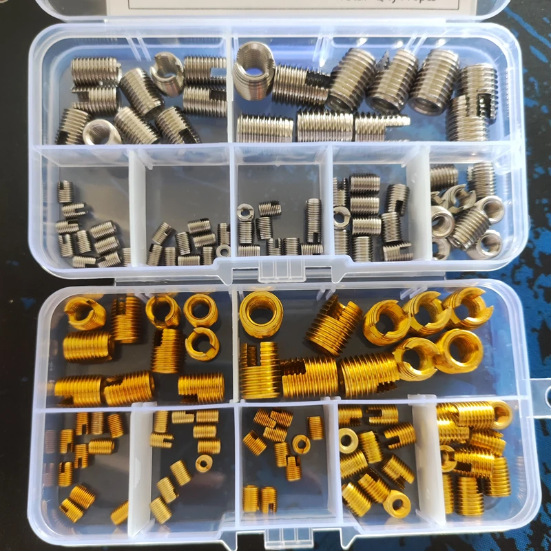 50/70pcs M2 M2.5 M3 M4 M5 M6 M8 Mix Self Tapping Thread Insert Kit Self Tapping Screw Bushing Slotted Type Thread Repair Inset