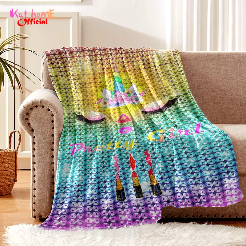 

Rainbow Glitter Sequin Eyelash Blanket Unicorn Throw Blanket Lip Stick Lash Blanket Pretty Girl Gifts Soft Throws Sofa Couch Bed