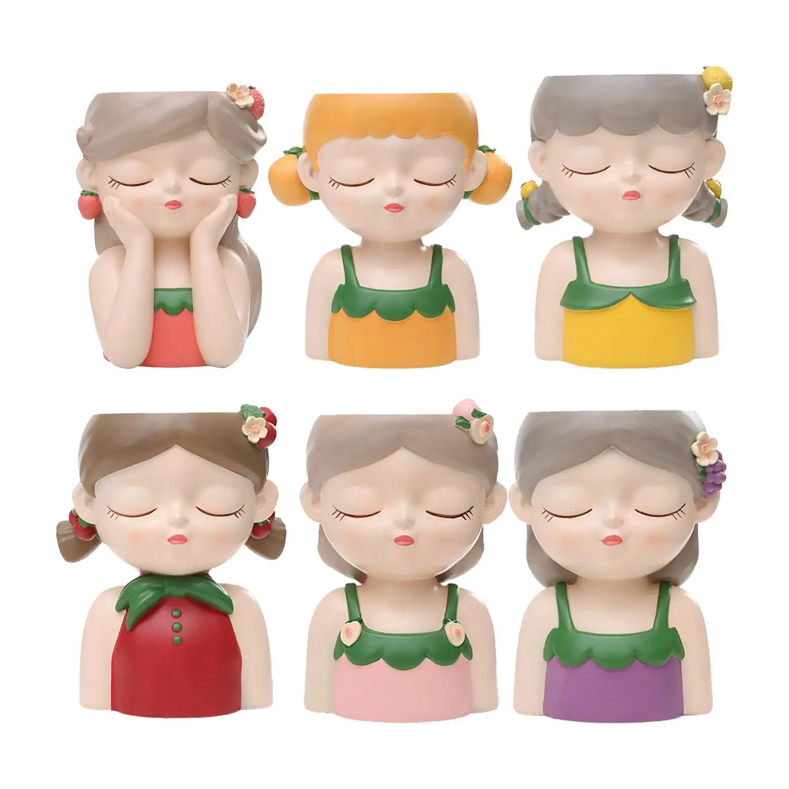 Resin Flower Pot Decorative Tabletop Ornament Indoor Plant Pot Girl Shaped Planter for Office Yard Bathroom Outdoor Courtyard
