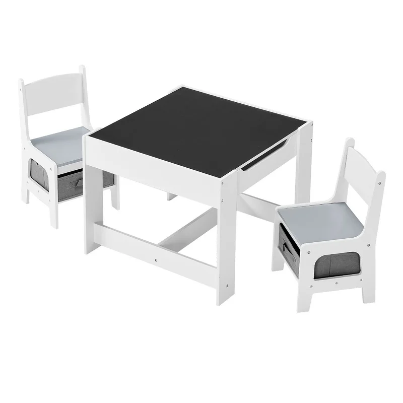 

Kids Table and Chairs Set with Storage, Wooden Learning Desk for Art, Reading, Drawing, White