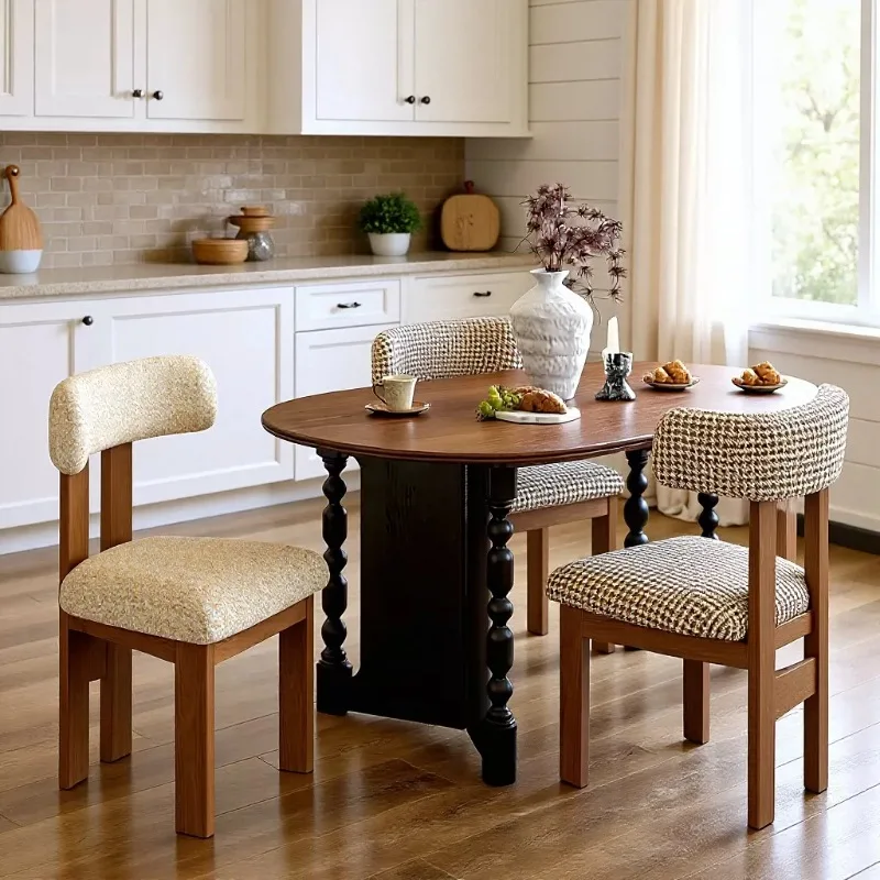 HYS Solid Wood Retro Dining Chair Medium Antique Solid Wood Dining Table and Chair Eating  Soft Bag Backrest Makeup Chair