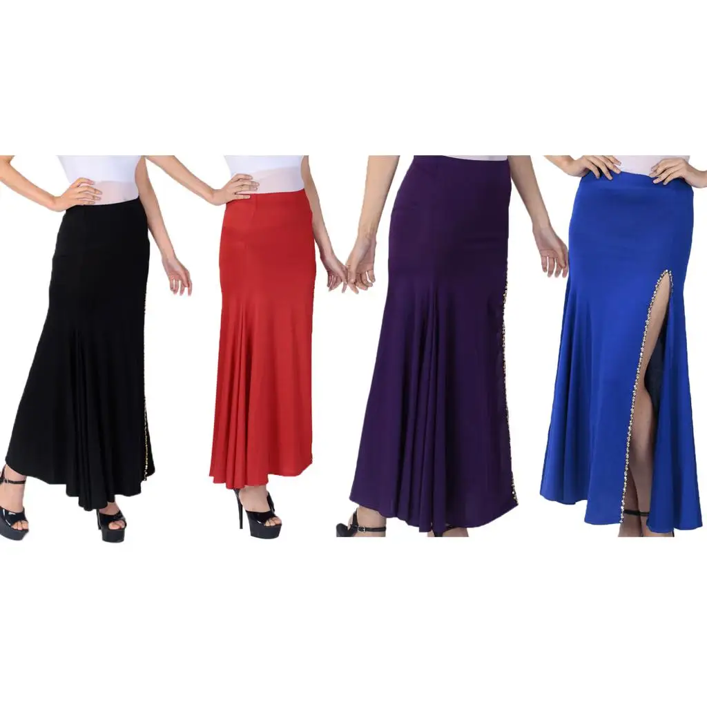 Stretchy Belly Dance Skirt with Slit Milky Silk Tango Skirt for Women Ballroom Cocktail Event