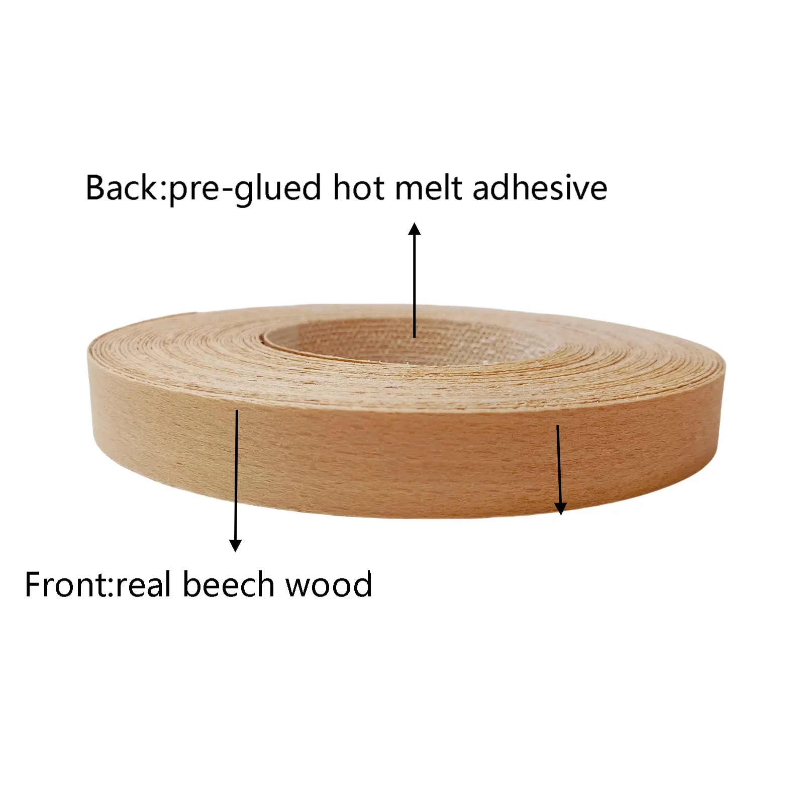 Pre-glued Beech Wood Edge Banding 3/4'', Iron on Edging Band with Hot Melt Adhesive, Flexible Apply for Furniture Plywood Repair