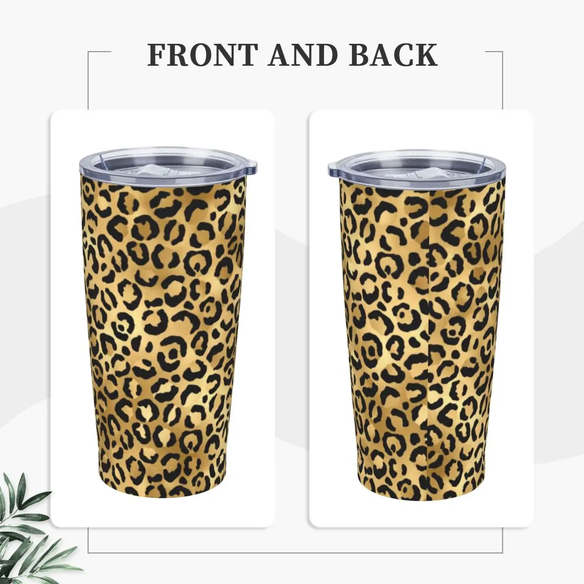 Stainless Steel Tumbler Black Gold Leopard Thermal Mug Cheetah Animal Leakproof Cold Drink Car Mugs Travel Design Water Bottle