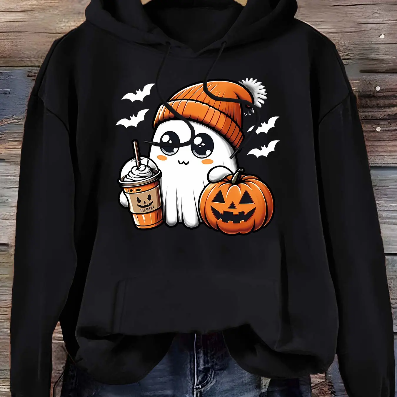 المرأة العصرية خمر فضفاضة عادية تنوعا قناع السترة هالوين مضحك ولطيف شبح نمط طباعة هوديي Y2K الشارع الشهير