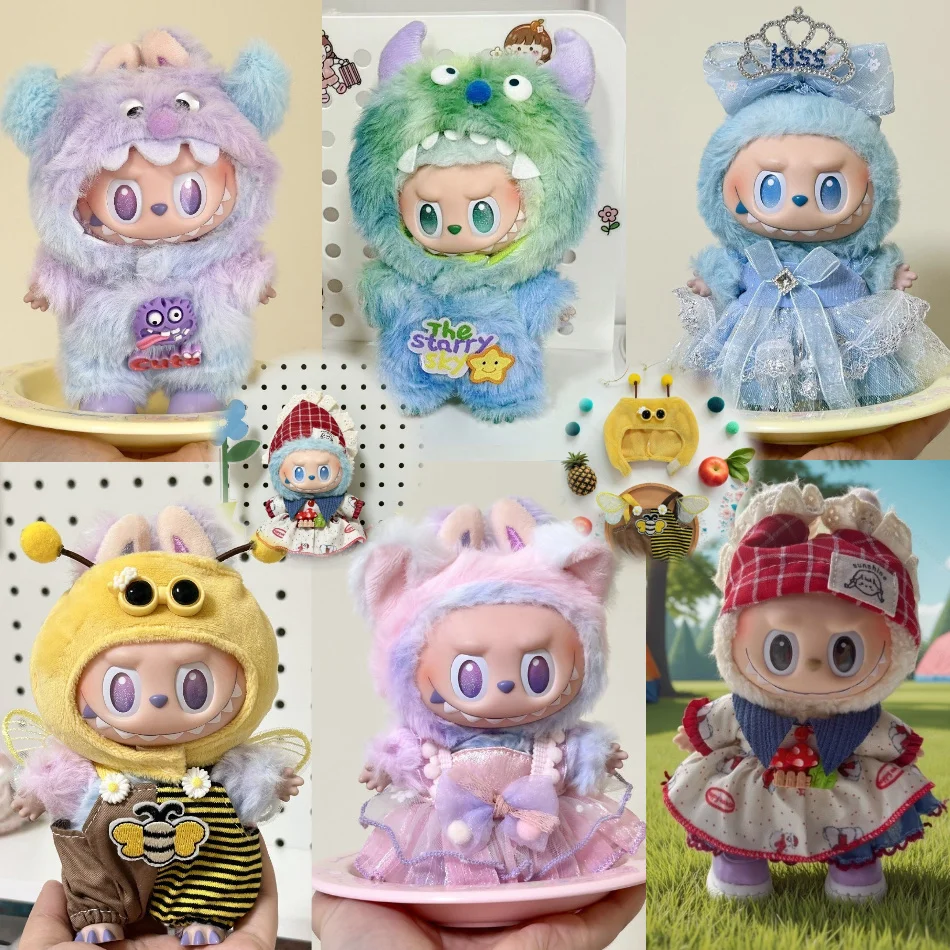 

New Hot Labubu Doll Gradient Color Clothes Fashion Cute DIY Lucky Purple Bow Dress Outfit Labubu V1 V2 V3 Doll Accessories