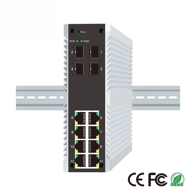 8 Port RJ45 Industrial Network Switch 4 * SFP Rail Type Static Routing ERPS Ring Network Protocol Pit High Temperature