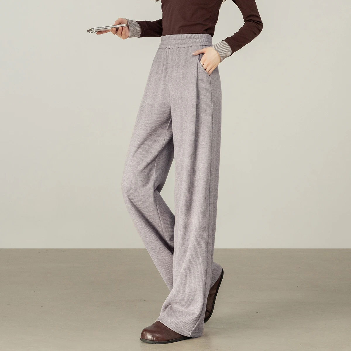 SENTUBILA Women Knit Long Pant Heavy Thick Autumn Elastic High Waist Straight Trousers 2026 Casual Sweat Pant Female 153K80276