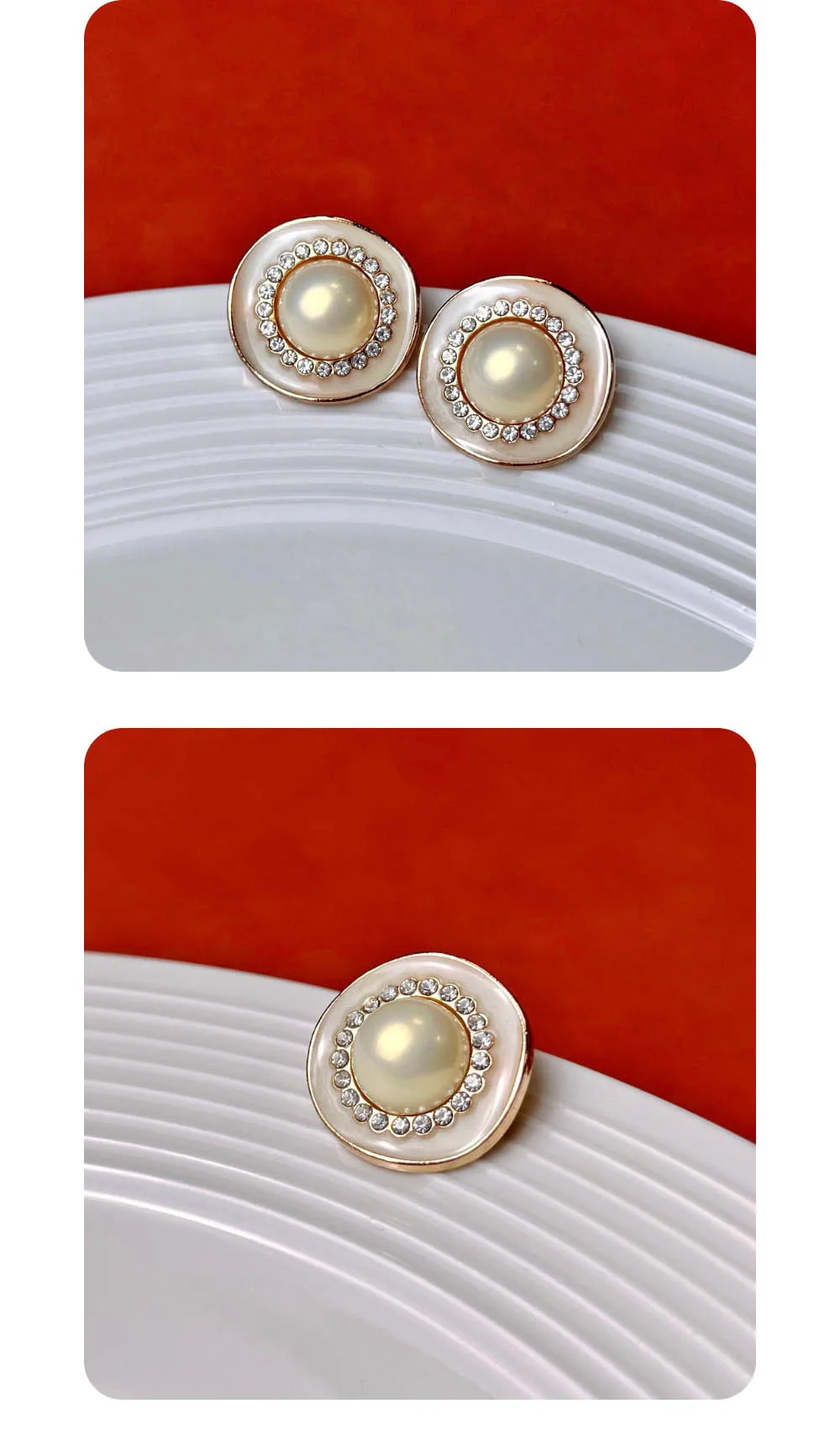 10 Stück Metallknöpfe mit eingelegten Perlen und Strass, dekorativer Knopf, hochwertiger 23 mm runder Knopf mit gekräuseltem Rand, DIY-Bastelzubehör – Detail 2