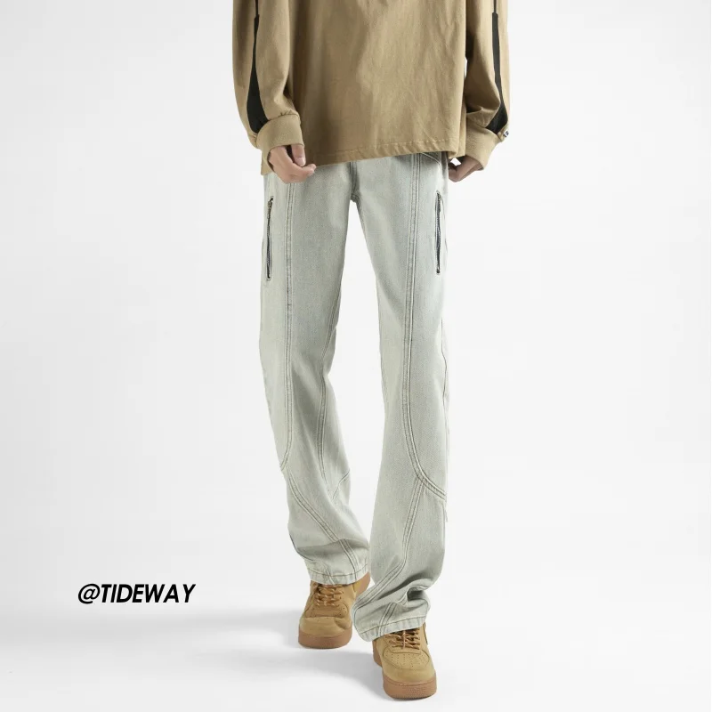 

Bla Straight Leg Men's Jeans High Street Vibe Spring Autumn Wear Comfortable Casual Trousers Durable Denim Faionable