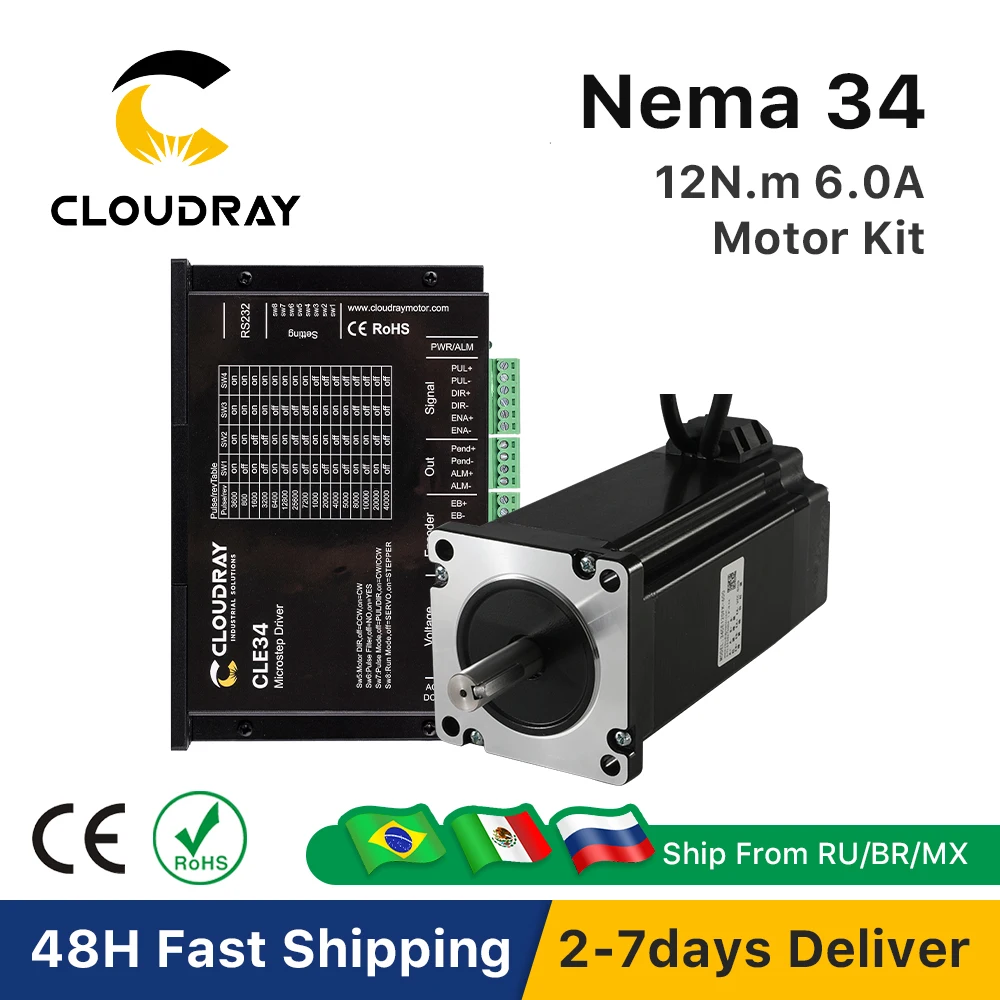 Cloudray Nema 34 Closed Stepper Motor Kit With Encoder 12N.m Closed Loop Stepper Motor Easy Servo Driver With 1.5m Free cable