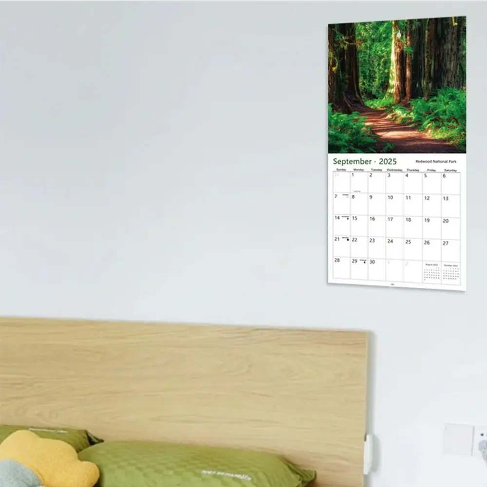 Calendrier mural mensuel des parcs nationaux avec de belles photos scéniques, liste de tâches portables, 2025, 12 mois