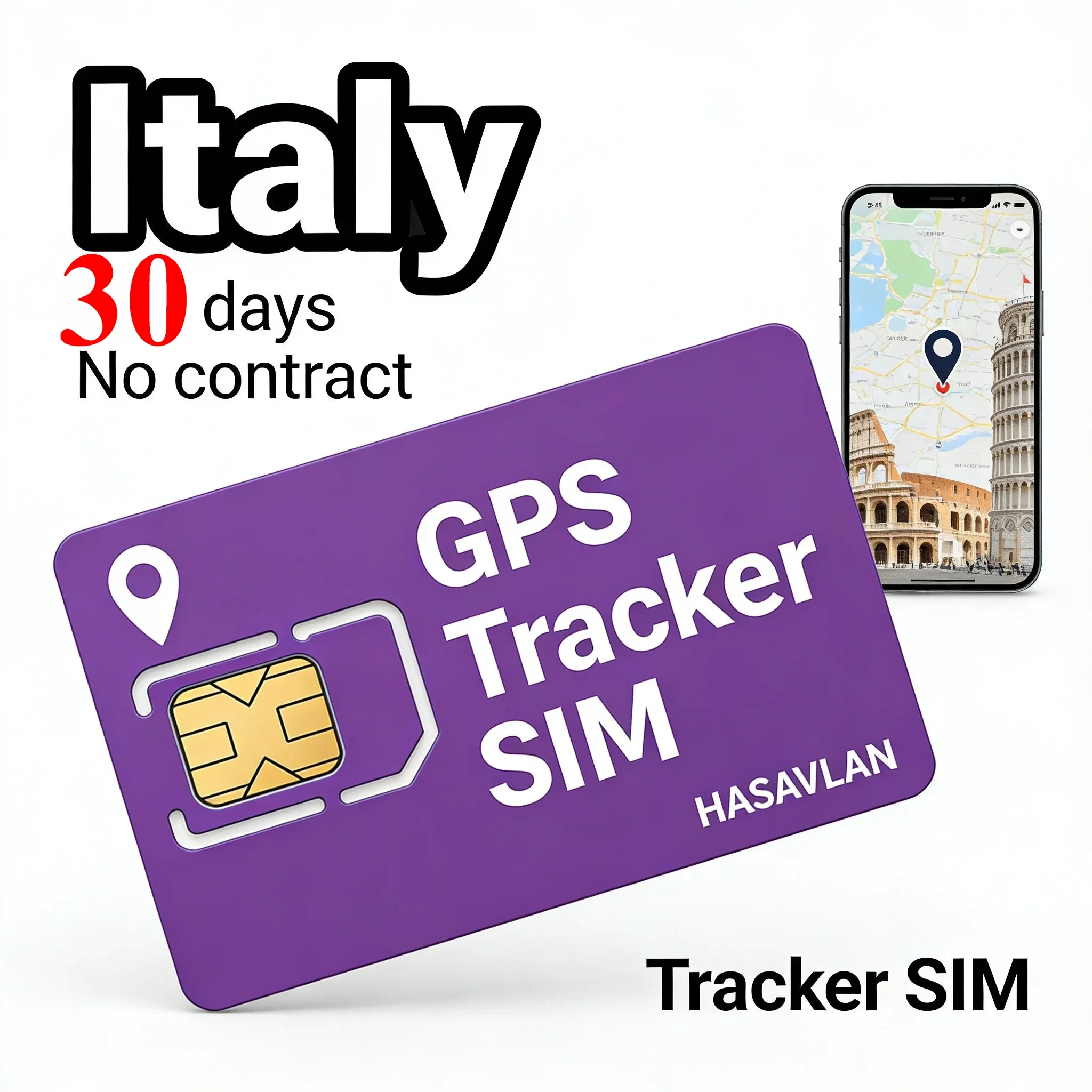 ITALY  SIM Card for Tracker,  No Contract，Pre-cut 3 Sizes 4G Cat4 LTE M2M IoT No Contract, 30MB/30 Days for TK905 S20, ZOVAGOLO