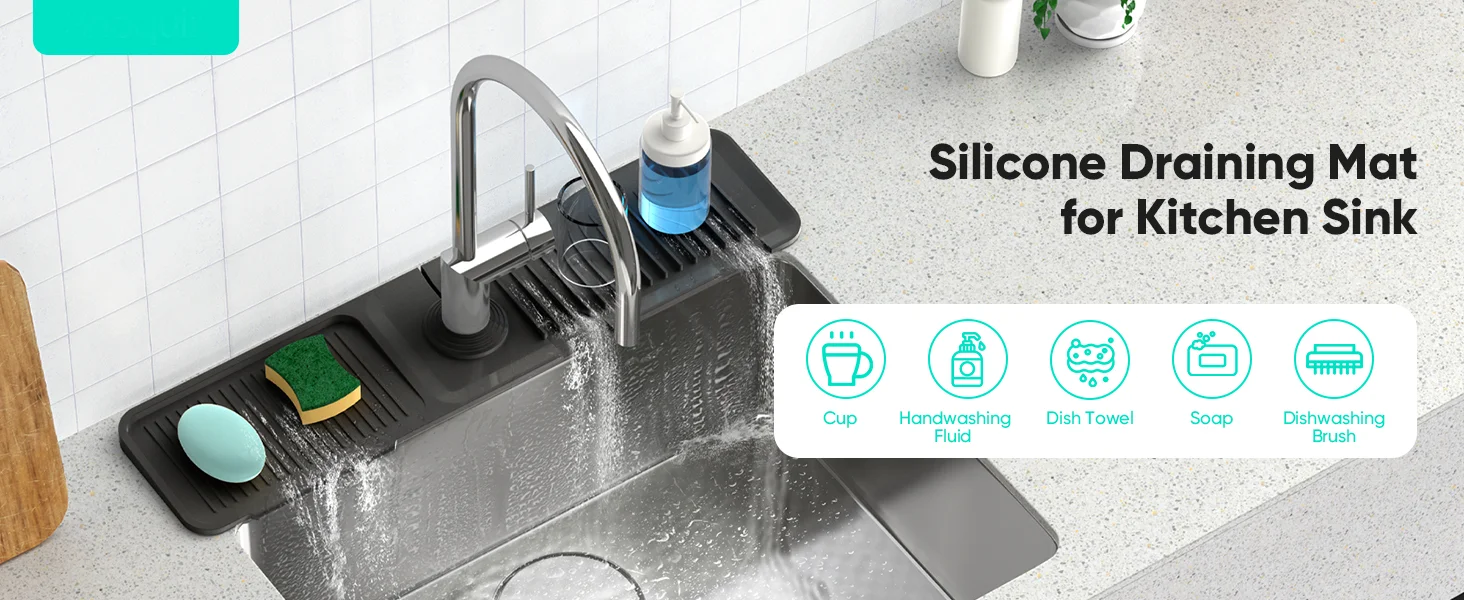 24-Zoll-Wasserhahnmatte für Küchenspüle, Badezimmer, Küchenspüle, Spritzschutz, Silikon-Waschbecken-Wasserhahn-Matte, Spritzschutz – Detail 1