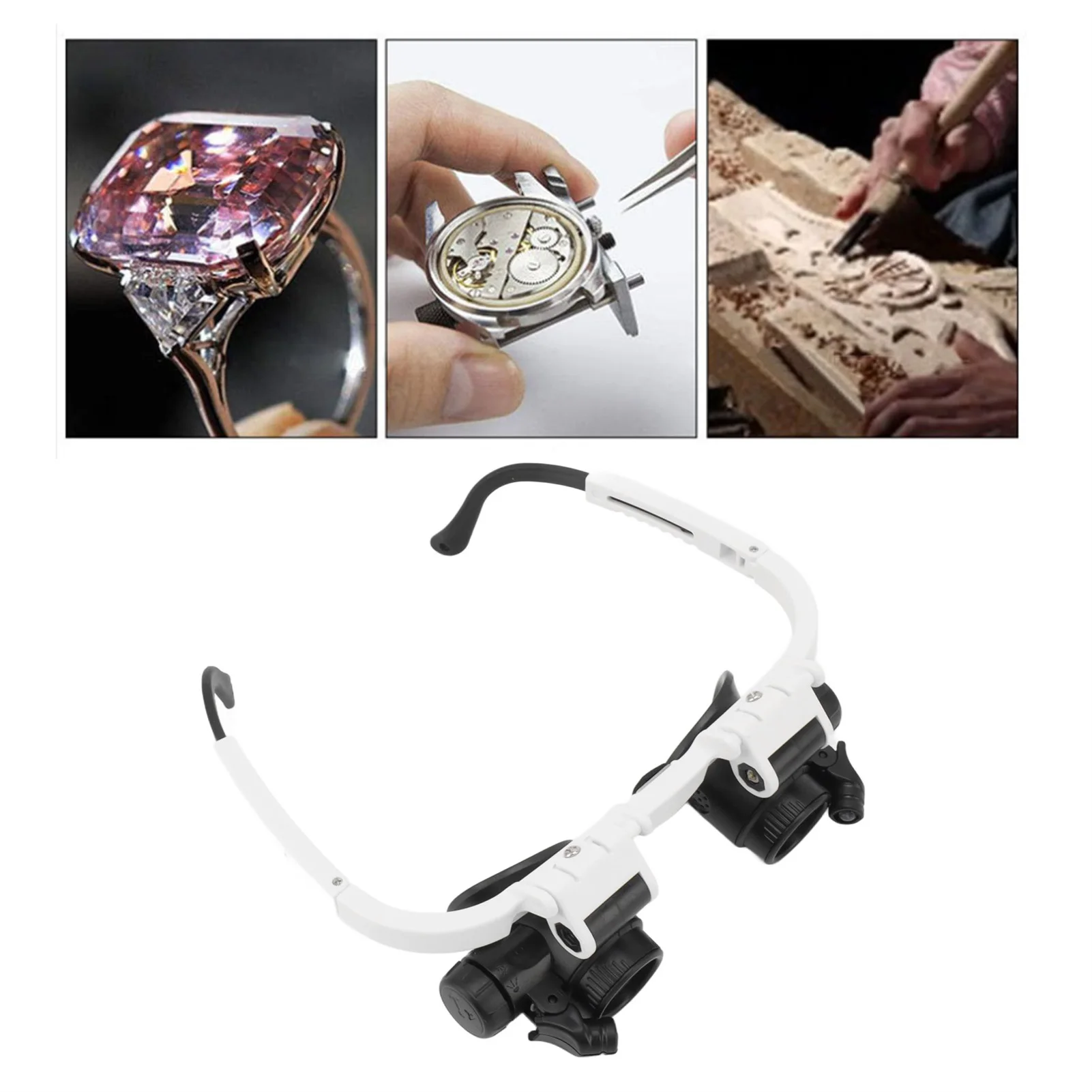 ZK50 Head Mount Magnifying Glasses 8X 15X 23X Hands Free Bracket Magnifier with 2 LED Lights for Watch Repair