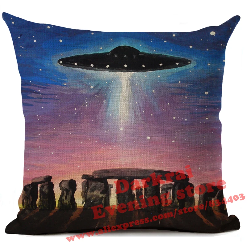 Voglio pensare alla federa decorativa stampata retrò UFO fodera per cuscino alieno decorazioni per la casa cuscino per divano