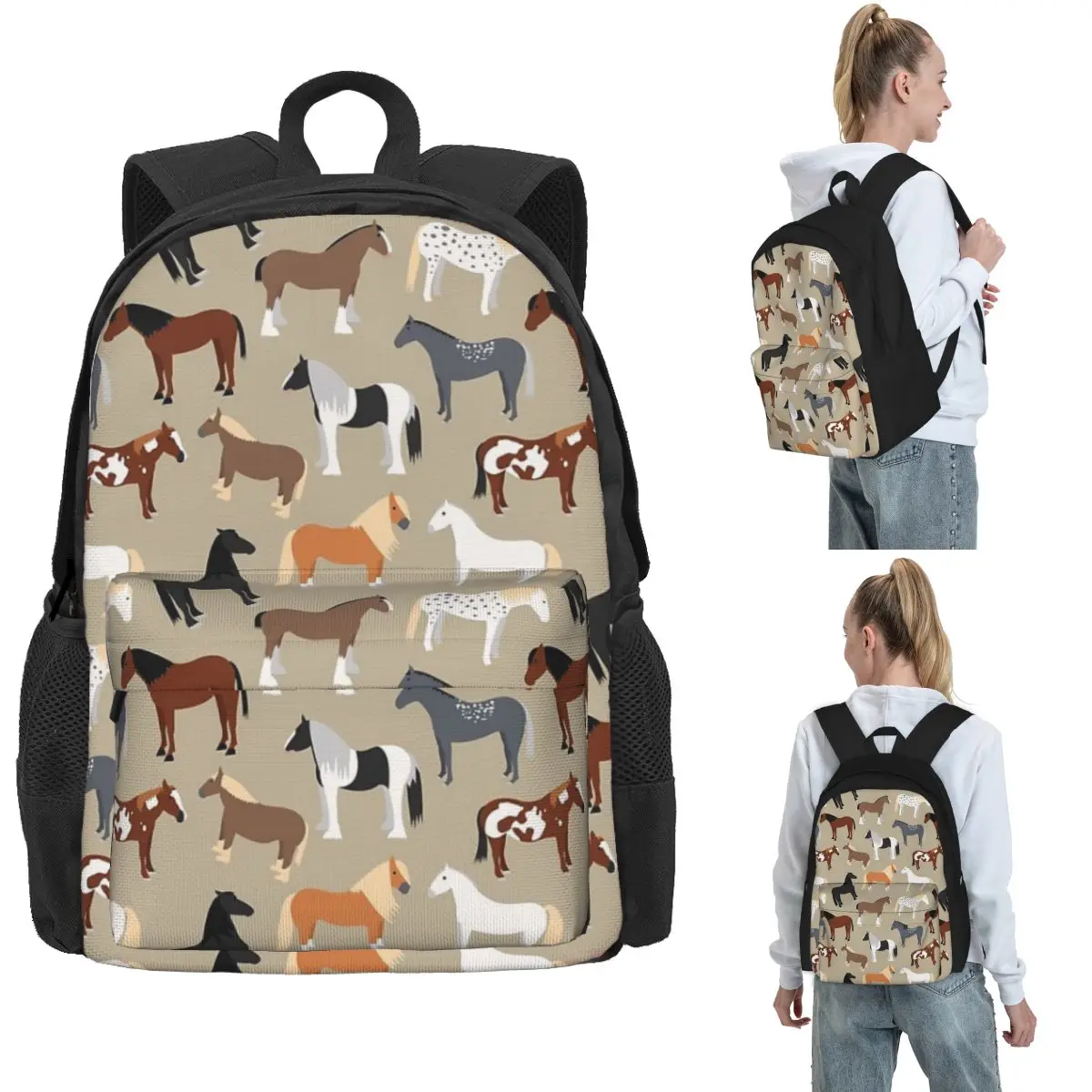 Mochilas con patrón de razas de caballos, mochila para niños y niñas, mochilas escolares de gran capacidad para niños, mochila para ordenador portátil, bolso de hombro