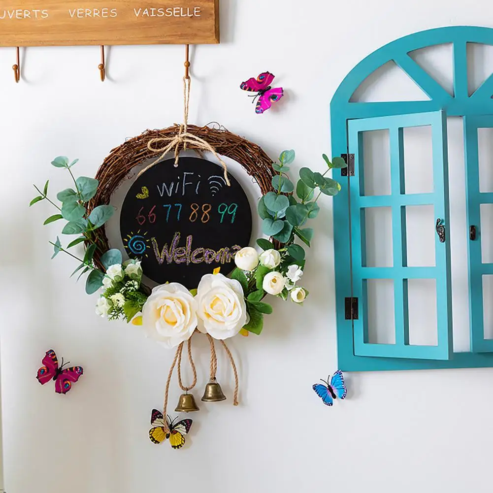 Hanging Ornaments Sustainable Home Decor Hanging Wreath with Blackboard Ornaments Rattan Pendant Decoration Wear-resistant