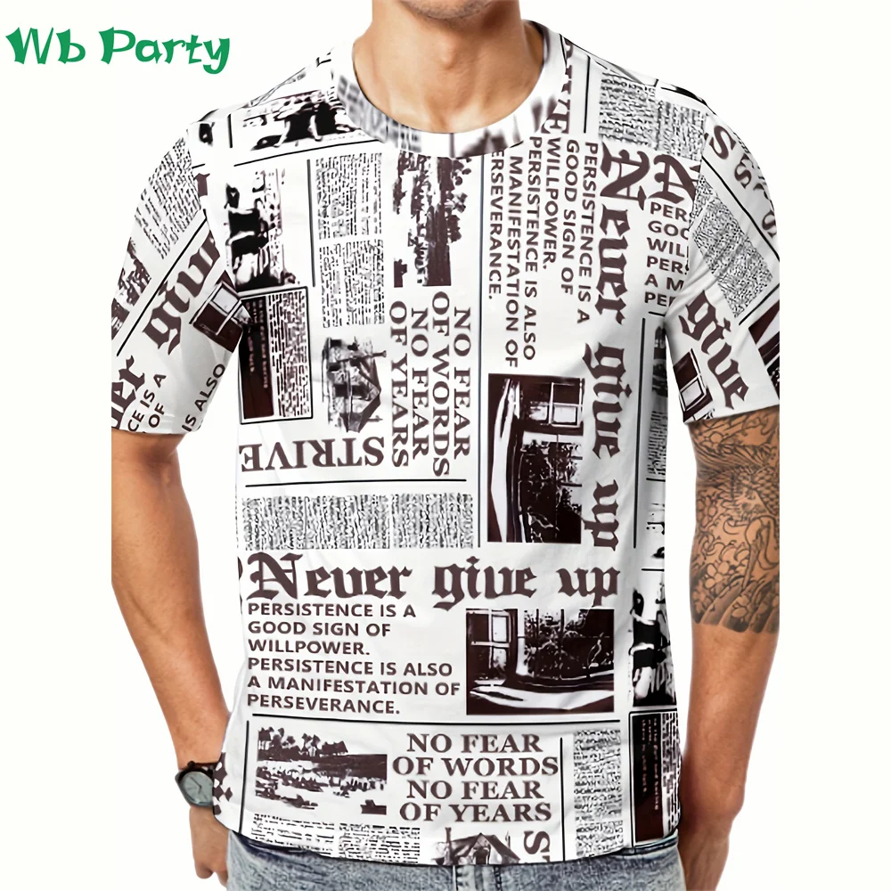 Summer Vintage Newspaper Print Mens Designer Clothes Men\'s Summer Clothes T-shirt Short Sleeve Tee Newspaper Shirts Graphic Tee