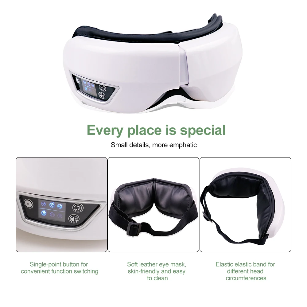 6D Smart Bluetooth Music Vibration Airbag Compress Eye Massager Eye Care Instrument Eye Massage Glasses Eye Relax Fatigue Pouch