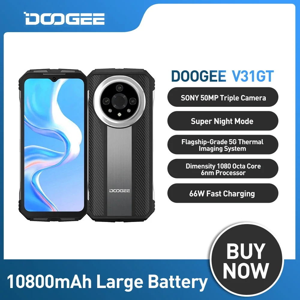 

DOOGEE V31GT Rugged Phone 6.58” FHD 12GB RAM+256GB ROM Octa Core 5G Thermal Imaging 10800mAh 66W Fast Charging Phone