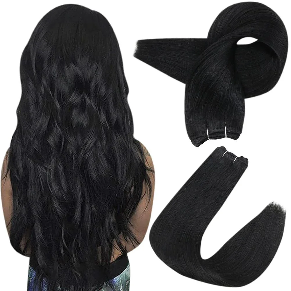 LaaVoo Remy Weft Human Hair Extensions 100% Real Straight Natural Brazilian Hair Pure Color 14-24inch Sew in Weft Human Hair