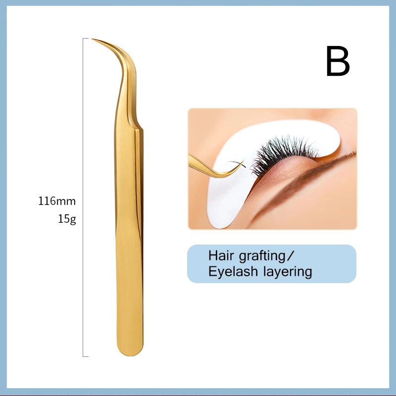 1PC Eyelash Extension Tweezers Lash Tweezer Applicator Extension Supplies Volume Professional Eyebrow Eyelash Gold Tweezers