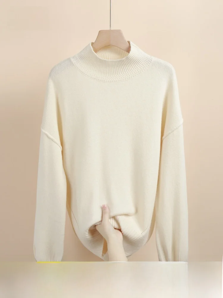 

Snowy Flight 26 Autumn Winter Cashmere Woolen Sweater Women's Half High Collar Warm Comfortable Soft Mountain Wool Blend Knit...