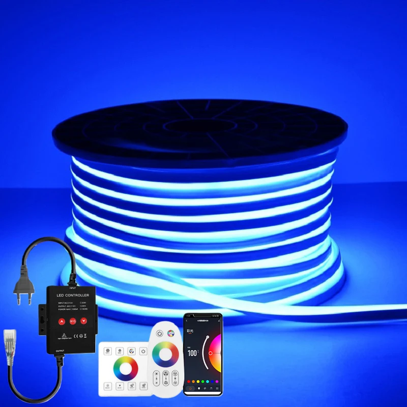 

Tuya Smart RGB светодиодная неоновая лента водонепроницаемый светодиодный неоновый свет Wi-Fi RF управление 220 В с регулируемой яркостью RGB лента для украшения дома освещение