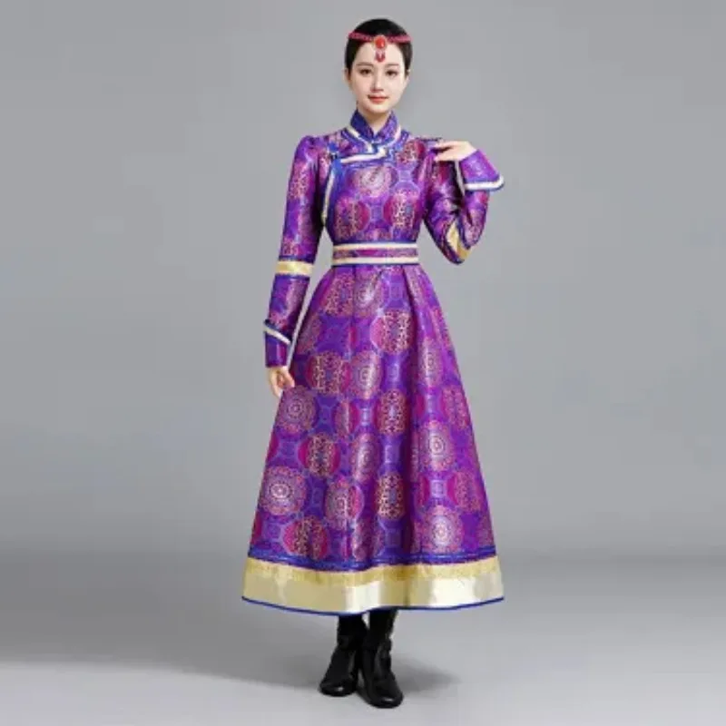 Ladies' Mongolian Ethnic Long Robe Grassland Traditional Costume Welcome Performance Dress Mongolia Travel Photography Gown Girl