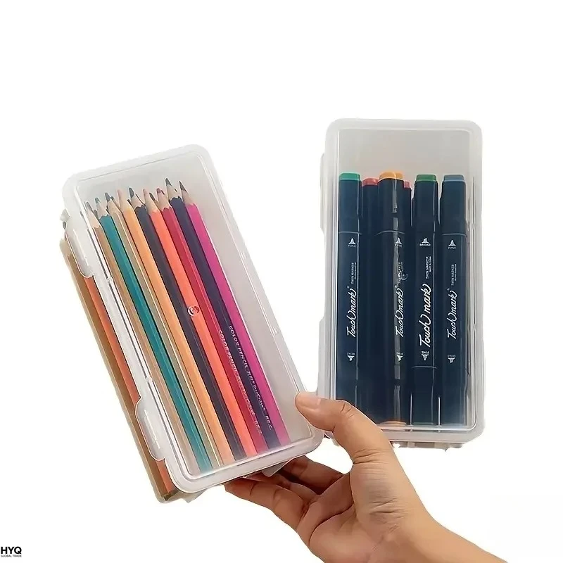 transparent PP storage boxes with lids, used for storing office supplies, pencils, and crafts image 2
