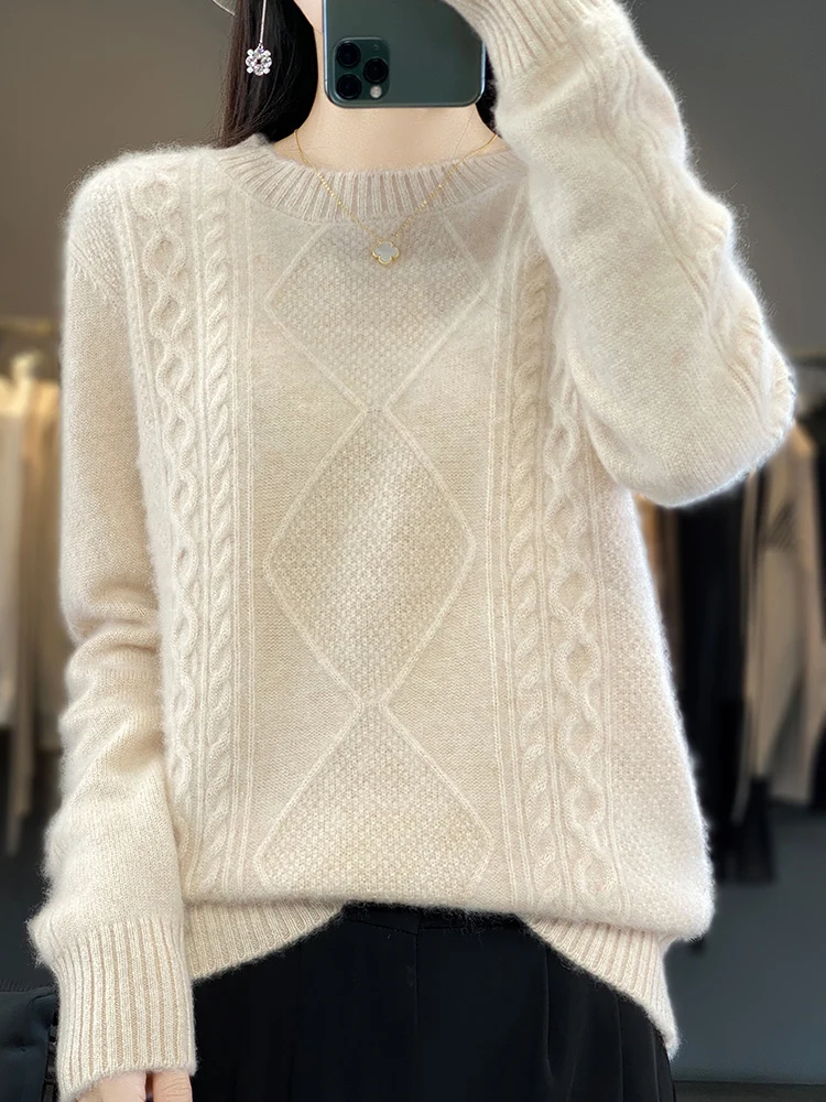 2024 New Fashion Autumn Winter Female 100% Merino Wool Sweater O-Neck Long Sleeve Cashmere Women Knitted Pullover Clothing Tops