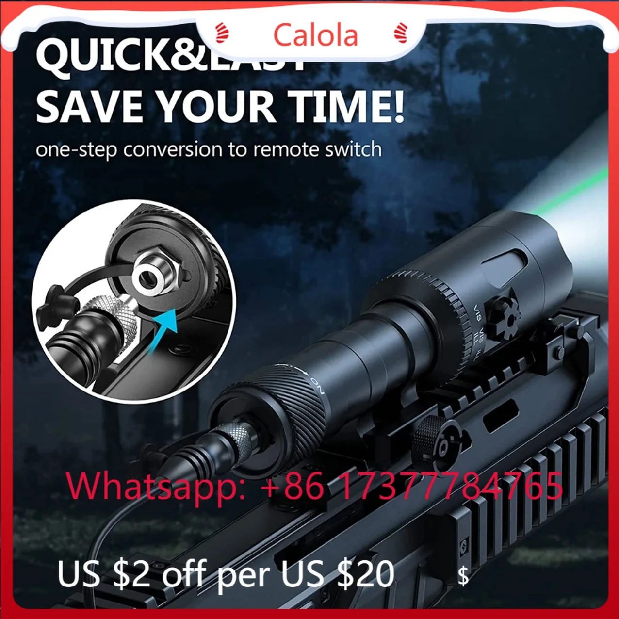 SFD-061 Tactical Rifle Flashlight 1680 Lumens Green Beam Combo Rechargeable Torch with M-Rail for Hunting Hiking