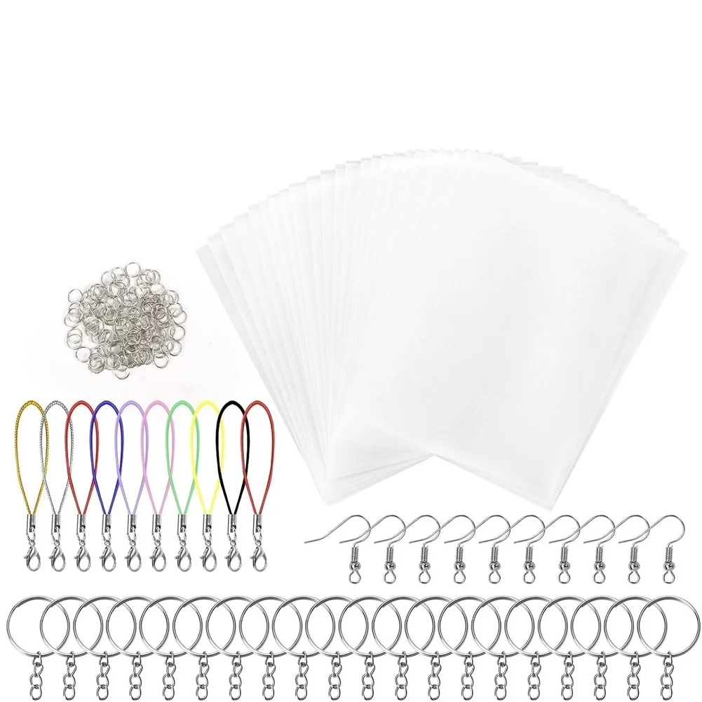 165 PCS Shrink Plastic Craft Kit Includes 25 Polyester Sheets 20 Keychains 100 Open Iron Rings 10 Phone Straps