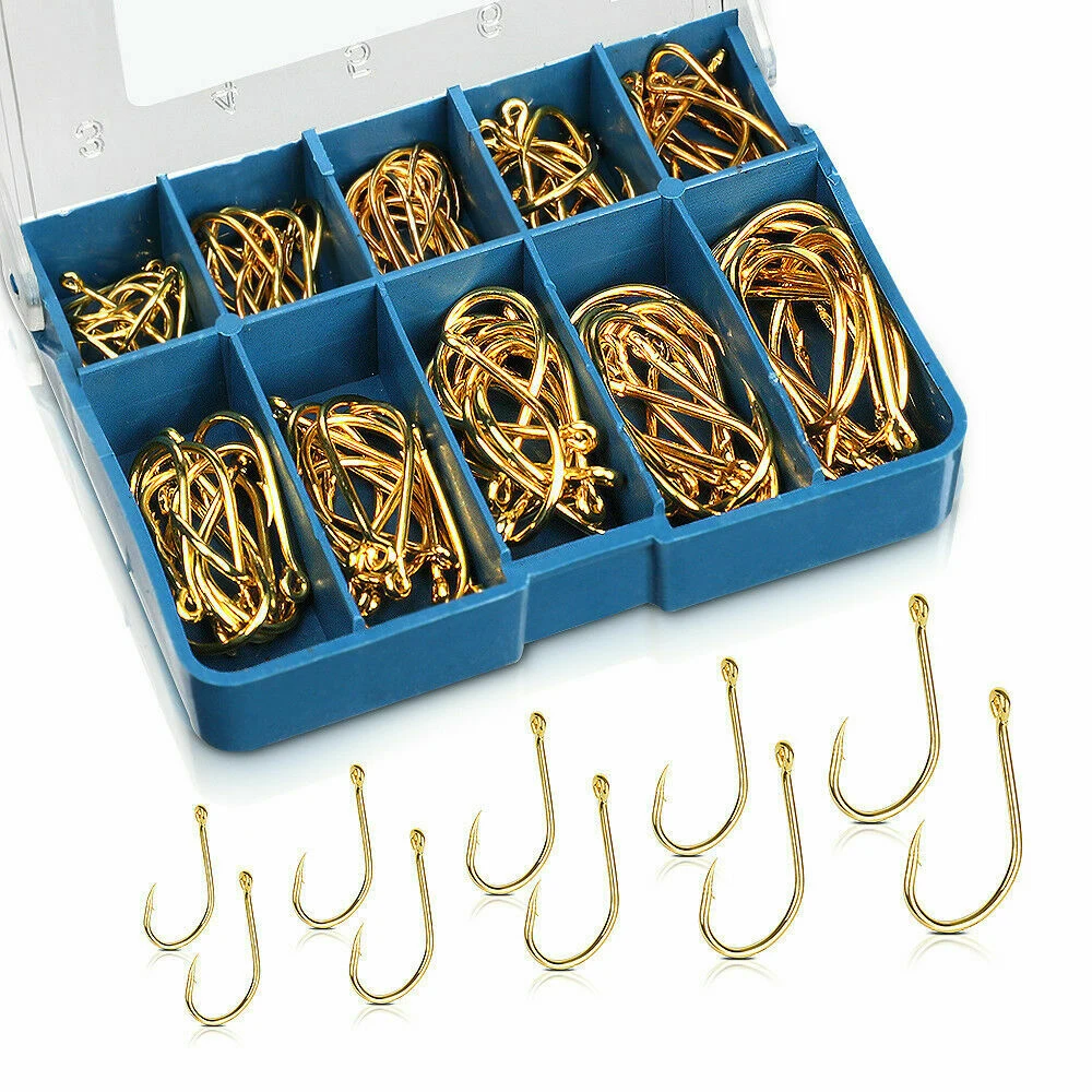 

Набор из 4 универсальных парных перфорированных рыболовных крючков с зазубринами в коробке, смешанный набор, крючки с круглым отверстием, полный комплект рыболовных крючков