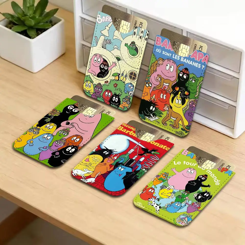 Children B-Barbapapa Lightweight Leather Card Holder Palm Pattern Protective Cover for Bus Card ID Card Compact Size