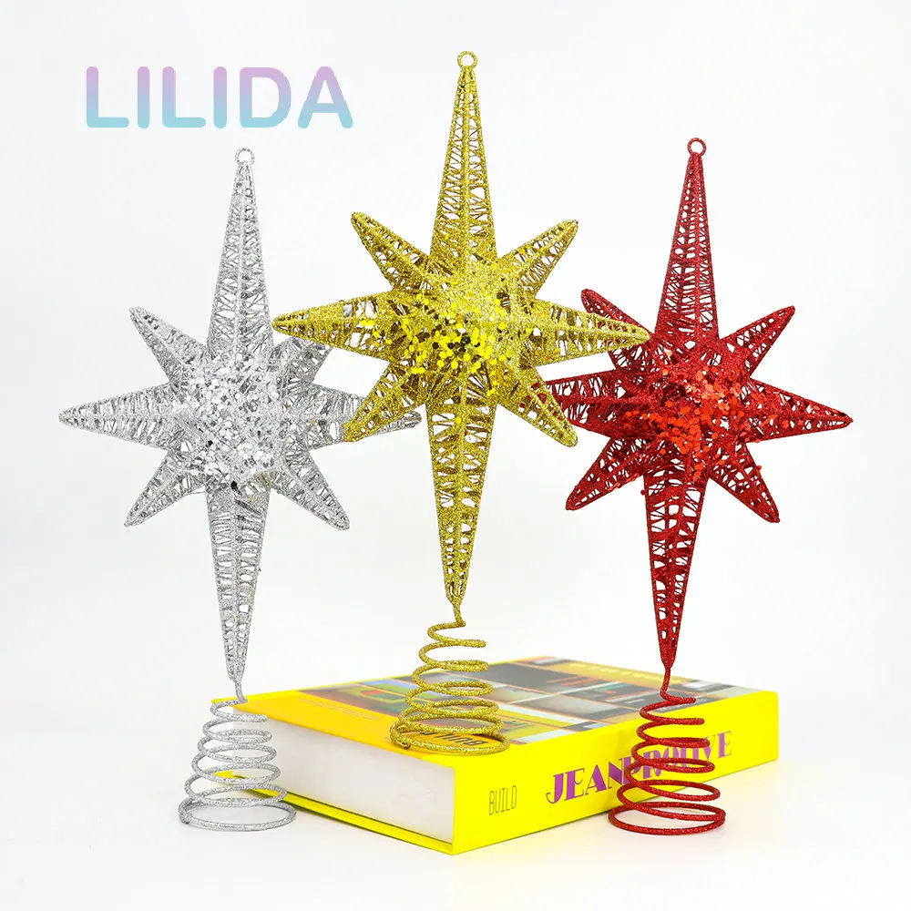 

HOT Gold Glitter Christmas Tree Top Iron Star Christmas Decorations For Home Xmas Tree Ornaments Navidad New Year 2022