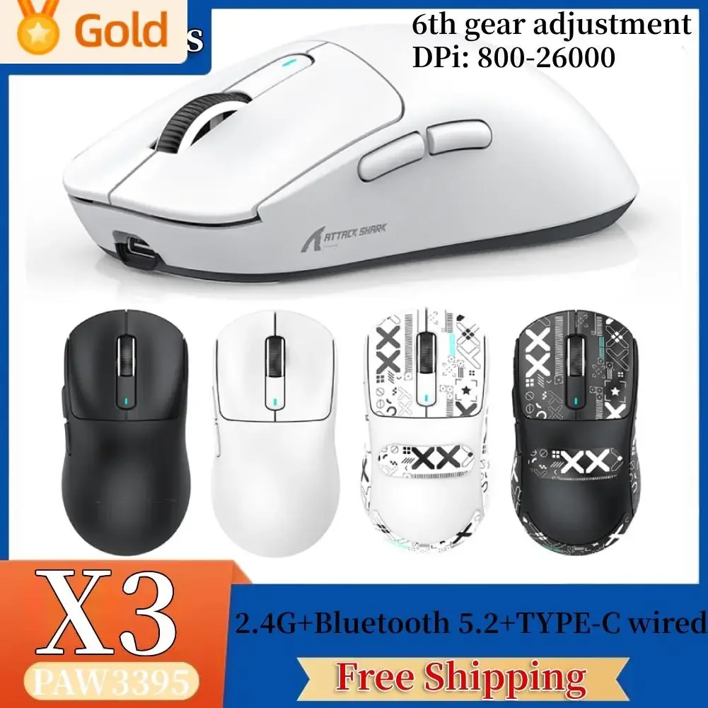 هجوم القرش X3 ماوس ثلاثي Mdoe Paw3395 بلوتوث لاسلكي 2.4G ماوس سلكي ألعاب ملحق للكمبيوتر الكمبيوتر رجل الألعاب الفئران الهدايا #1