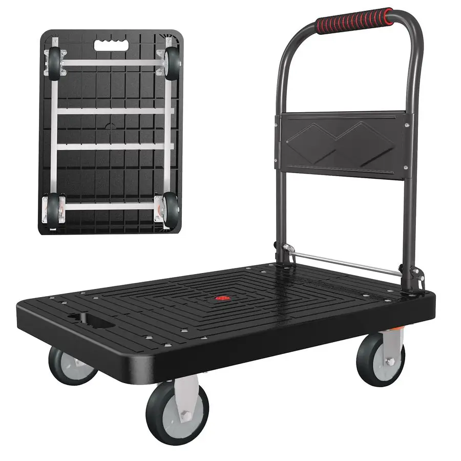 

Truck, Foldable Handcart with Swivel Wheel 34x22 HeavyDuty Push Dolly Cart,1000lbs Capacity, 6 Steel LoadBearing Beams for Wareh