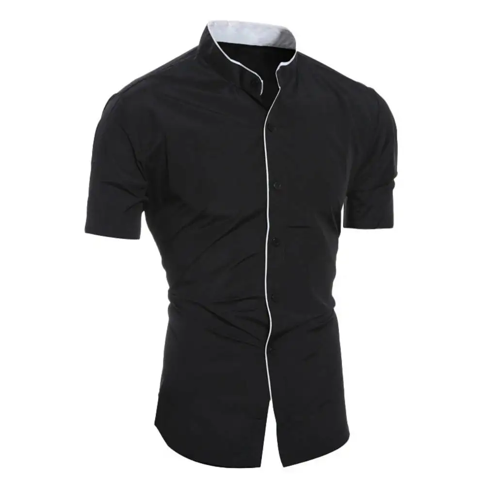 Fashionable Mens Solid Color Casual Shirt Simple Korean Version Slim Fit Commuting Short Sleeved Shirts