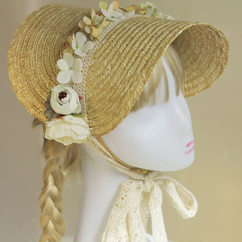 Cosplaydiy French Pastoral Style Hat Retro Girl Women Lolita Sun Hat Fashion Tea Party Hat Victoria Flower Straw Hat